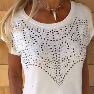 Einfarbiges Kurzarm-T-Shirt für Damen mit heißem Aufdruck