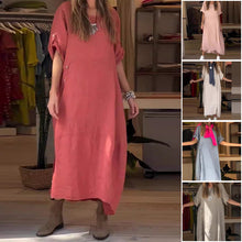 Laden Sie das Bild in den Galerie-Viewer, Damenkleid aus Baumwolle und Leinen mit seitlichen Knöpfen
