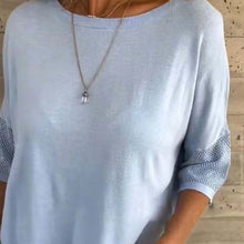 Laden Sie das Bild in den Galerie-Viewer, Lässiges, einfarbiges Rundhals-T-Shirt mit 3/4-Ärmeln für Damen