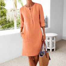 Laden Sie das Bild in den Galerie-Viewer, Langärmeliges Kleid aus Baumwolle und Leinen