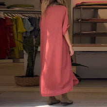 Laden Sie das Bild in den Galerie-Viewer, Damenkleid aus Baumwolle und Leinen mit seitlichen Knöpfen