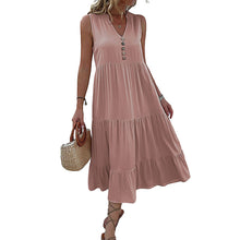 Laden Sie das Bild in den Galerie-Viewer, Lässiges einfarbiges Kleid mit Knöpfen