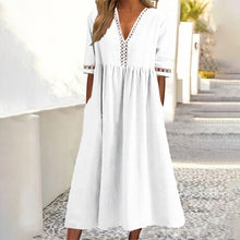 Laden Sie das Bild in den Galerie-Viewer, Taillenbetontes Spitzenkleid mit V-Ausschnitt