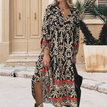 Laden Sie das Bild in den Galerie-Viewer, Langärmliges Blumenkleid mit V-Ausschnitt