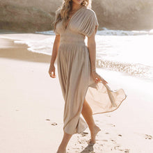 Laden Sie das Bild in den Galerie-Viewer, Lässiges langes Maxikleid mit Schlitz und V-Ausschnitt