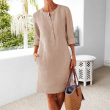 Laden Sie das Bild in den Galerie-Viewer, Langärmeliges Kleid aus Baumwolle und Leinen