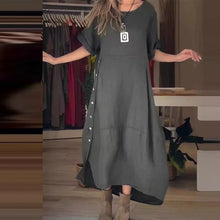 Laden Sie das Bild in den Galerie-Viewer, Damenkleid aus Baumwolle und Leinen mit seitlichen Knöpfen