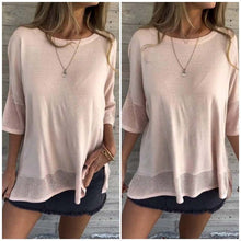Laden Sie das Bild in den Galerie-Viewer, Lässiges, einfarbiges Rundhals-T-Shirt mit 3/4-Ärmeln für Damen