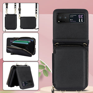 Kartenhalter aus Leder mit Reißverschluss für Samsung Galaxy Z Flip3/4/5