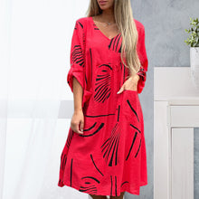 Laden Sie das Bild in den Galerie-Viewer, Kleid mit V-Ausschnitt aus Baumwolle und Leinen