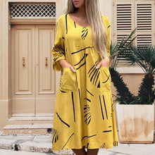 Laden Sie das Bild in den Galerie-Viewer, Kleid mit V-Ausschnitt aus Baumwolle und Leinen