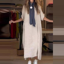 Laden Sie das Bild in den Galerie-Viewer, Damenkleid aus Baumwolle und Leinen mit seitlichen Knöpfen