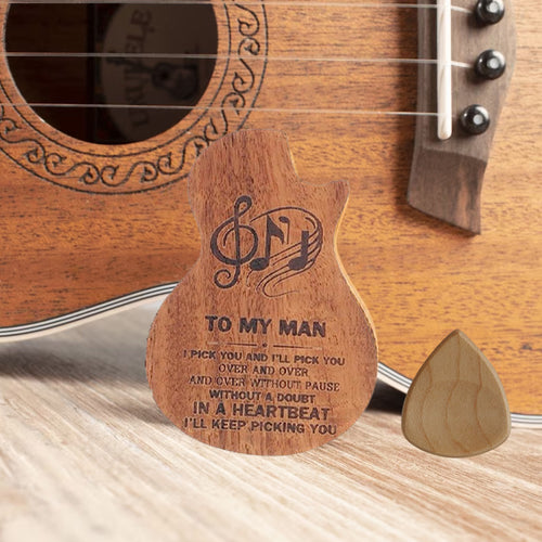 Gravierte Gitarrenplektren aus Holz mit Aufbewahrungsetui