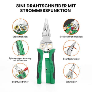8-in-1 Schwerlast-Drahtabisolierzange mit Spannungsprüfer