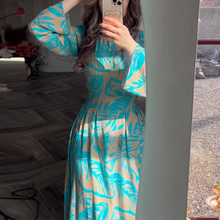 Laden Sie das Bild in den Galerie-Viewer, Bedrucktes langärmeliges Midikleid mit Taille