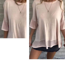 Laden Sie das Bild in den Galerie-Viewer, Lässiges, einfarbiges Rundhals-T-Shirt mit 3/4-Ärmeln für Damen
