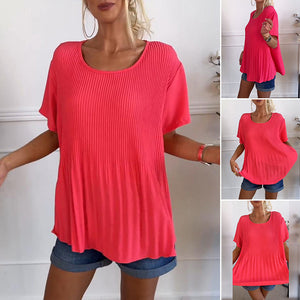 Schlichte, plissierte Bluse mit Rundhalsausschnitt