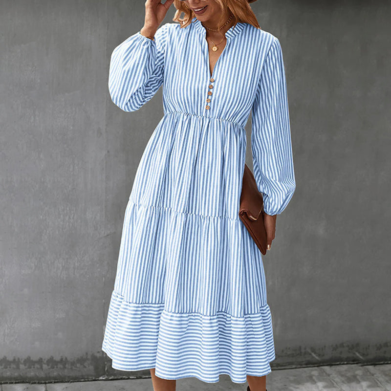 Langärmeliges Kleid mit Streifendruck