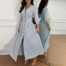 Laden Sie das Bild in den Galerie-Viewer, Stilvolles langes Hemdkleid mit gestreiften Knöpfen
