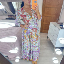 Laden Sie das Bild in den Galerie-Viewer, Lässiges Kleid mit Blumendruck und V-Ausschnitt