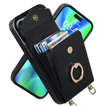 Laden Sie das Bild in den Galerie-Viewer, IPhone-Leder-Brieftaschenhülle mit Schlaufe und Umhängeband