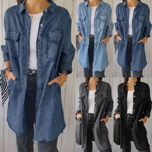 Laden Sie das Bild in den Galerie-Viewer, Bequemes, langes Denim-Mantelhemd