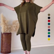 Laden Sie das Bild in den Galerie-Viewer, Zweiteiliges Stretch-Strickset für Damen (Oberteil + Hose)