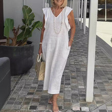 Laden Sie das Bild in den Galerie-Viewer, Sommerkleid aus Baumwolle und Leinen mit Trägerärmeln