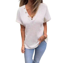 Laden Sie das Bild in den Galerie-Viewer, Waffelgitter-Sommer-Kurzarm-T-Shirt mit V-Ausschnitt