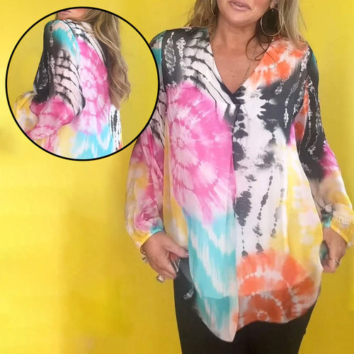 Lässige Batikbluse mit V-Ausschnitt