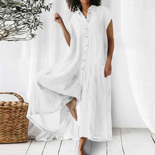 Laden Sie das Bild in den Galerie-Viewer, Sommer einfarbiger, lässiger, kurzärmliger Baumwoll-Leinen-Jumpsuit für Damen