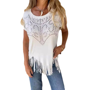 Einfarbiges Kurzarm-T-Shirt für Damen mit heißem Aufdruck