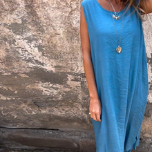 Laden Sie das Bild in den Galerie-Viewer, Damen Ärmelloses Freizeitkleid mit Rundhalsausschnitt
