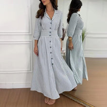 Laden Sie das Bild in den Galerie-Viewer, Stilvolles langes Hemdkleid mit gestreiften Knöpfen