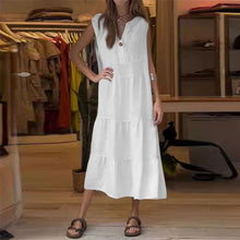 Laden Sie das Bild in den Galerie-Viewer, Ärmelloses, langes Stufenkleid mit V-Ausschnitt