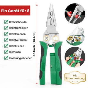 8-in-1 Schwerlast-Drahtabisolierzange mit Spannungsprüfer