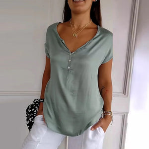 Glattes Kurzarm-T-Shirt mit V-Ausschnitt