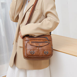 Damen-Umhängetasche aus weichem Leder mit mehreren Taschen