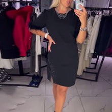 Laden Sie das Bild in den Galerie-Viewer, Lässiges Kleid mit Rundhalsausschnitt, Schlitz und Persönlichkeitsdesign