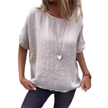 Laden Sie das Bild in den Galerie-Viewer, Einfarbiges Rundhals-Shirt aus Baumwollleinen für Damen