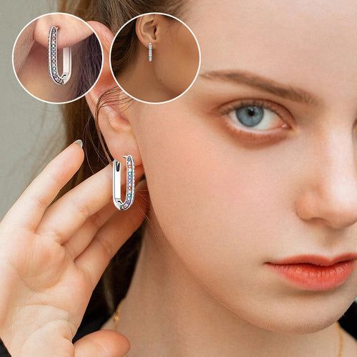 Modische geometrische Ohrclips mit bunten Zirkonia-Steinen