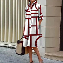 Laden Sie das Bild in den Galerie-Viewer, Kleid mit geometrischem Aufdruck und Taschen