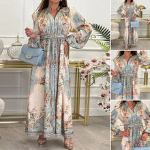 Laden Sie das Bild in den Galerie-Viewer, Elegantes langes Kleid mit Vintage-Print