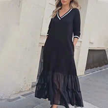 Laden Sie das Bild in den Galerie-Viewer, V-Ausschnitt Langärmliges Mesh-Patchwork-Kleid