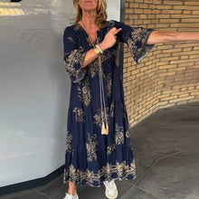 Laden Sie das Bild in den Galerie-Viewer, Lässiges Vintage-Kleid mit V-Ausschnitt