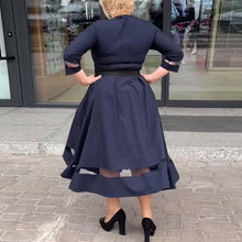 Laden Sie das Bild in den Galerie-Viewer, Mesh-Rundhals-Patchwork-Schlitzkleid