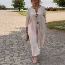 Laden Sie das Bild in den Galerie-Viewer, Lässiges Kleid aus Baumwolle und Leinen mit V-Ausschnitt