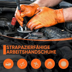 Orangefarbene Nitril-Handschuhe