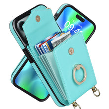 Laden Sie das Bild in den Galerie-Viewer, IPhone-Leder-Brieftaschenhülle mit Schlaufe und Umhängeband