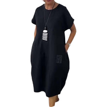Laden Sie das Bild in den Galerie-Viewer, Schlichtes, kurzärmliges Kleid mit Buchstabenprint